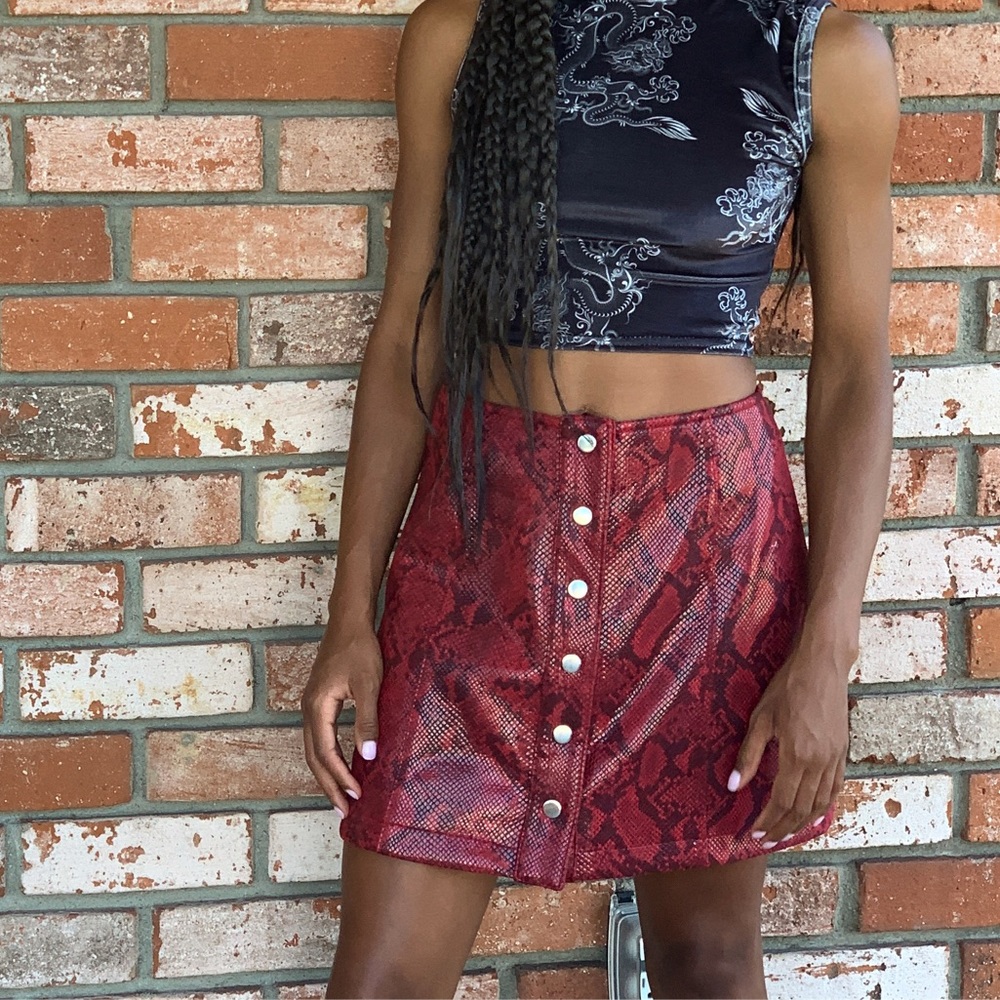 Red Python Mini Skirt - Picture 2 of 4